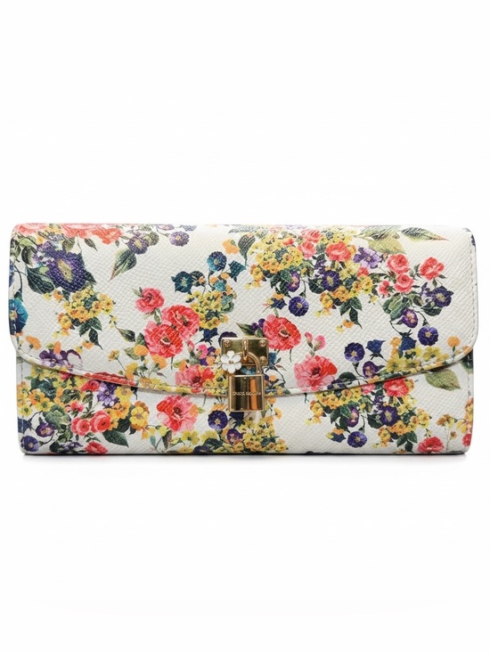 Dolce & Gabbana Handbags - Dolce & Gabbana White Floral Envelope Wallet with Multicolor Bouquet Print